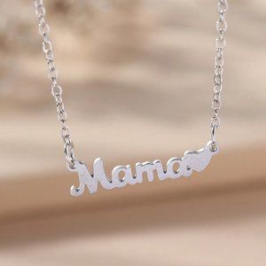 Silver "Mama" Love Script Necklace 18"